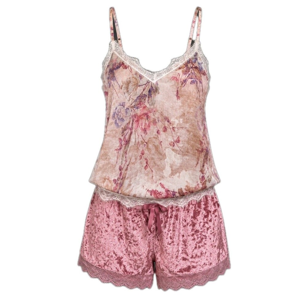 Bobbie Brooks Crushed Velvet Pajama Shorts & Chelsea28 Floral Lace Trim Cami Set